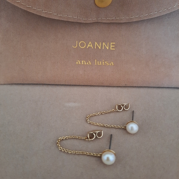 Ana Luisa Pearl Chain Stud Earrings- Joanne Gold Plated Water Fresh Pearl - Picture 2 of 4